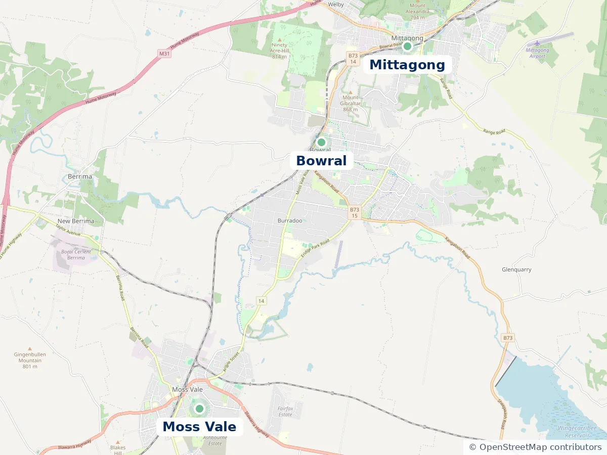 Southern Highlands coverage map — Bowral, Mittagong and Moss Vale